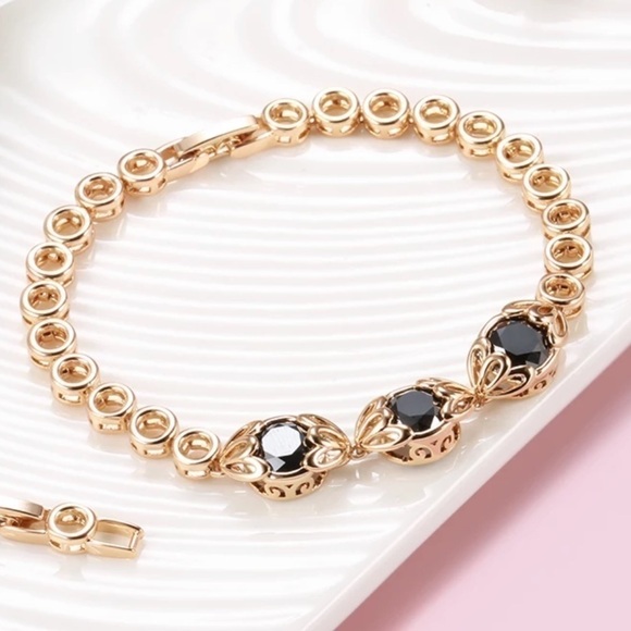 UNIQUE Retro Natural Black Zircon Rose Gold Bracelet - Picture 3 of 8